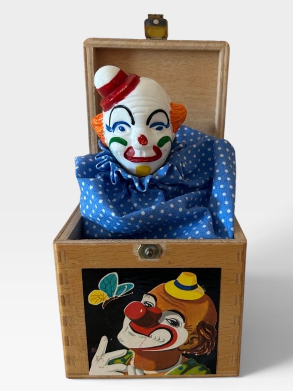 Vintage Eichhorn Clown in The Box Pop Up Clown Germany Wooden Toy